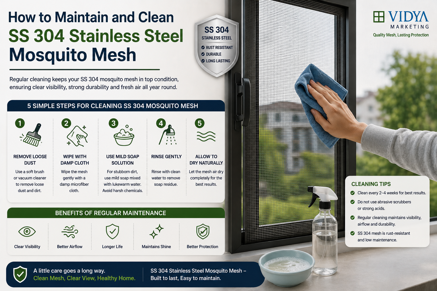 How to Maintain and Clean SS 304 Stainless Steel Mosquito Mesh